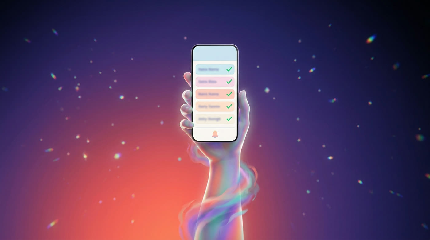 A phone showing a party invitation with RSVP replies coming in