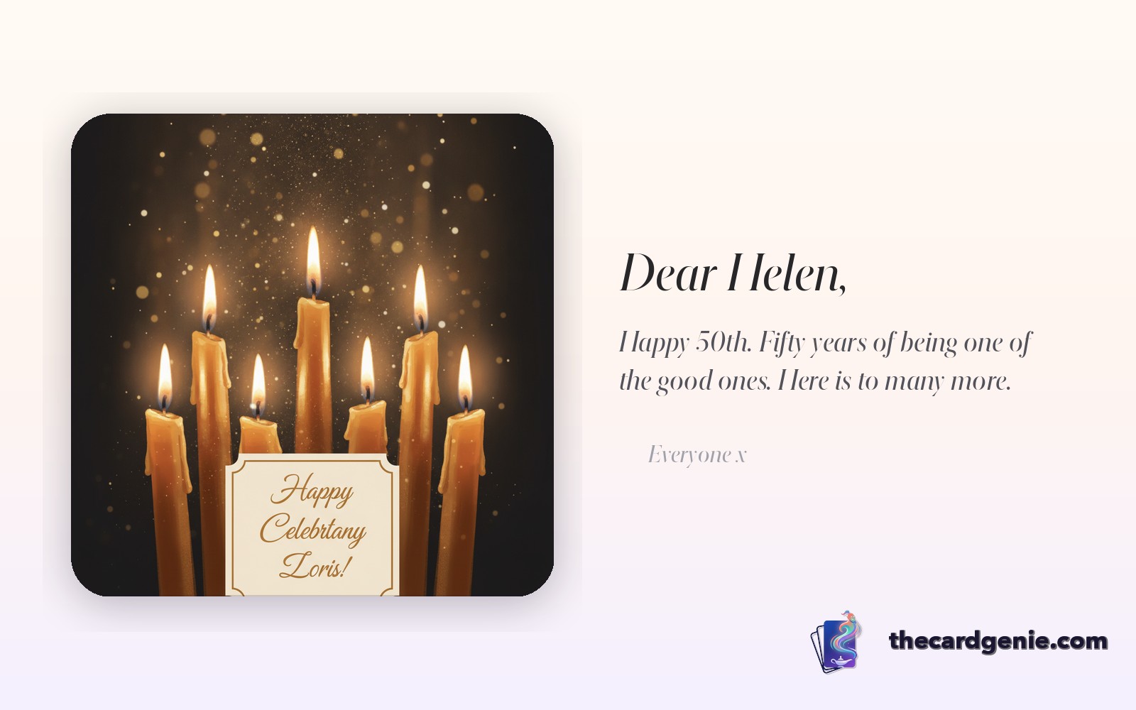 A celebratory milestone birthday card with a large number motif on a bright desk