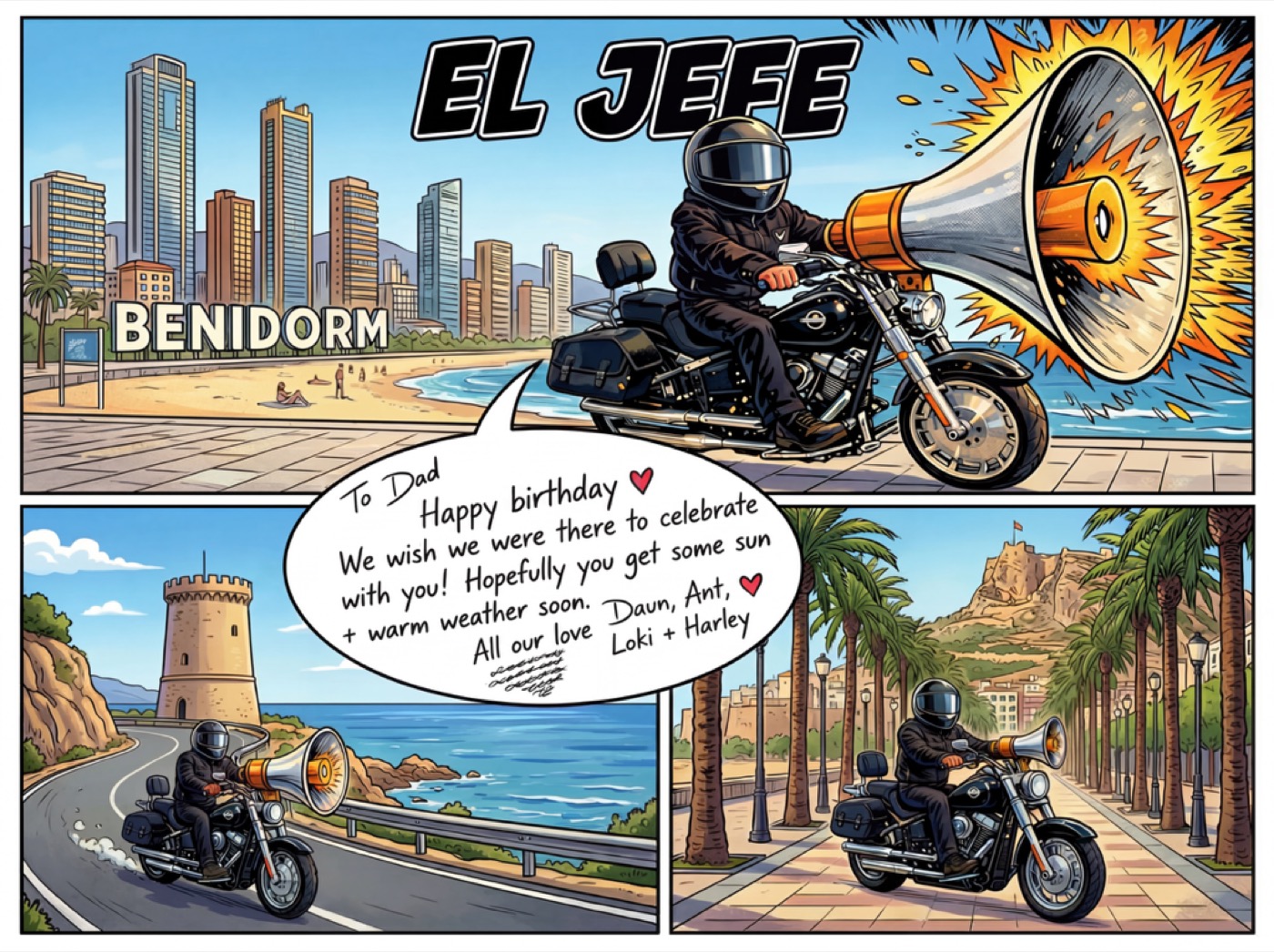 Jeff's Harley birthday postcard